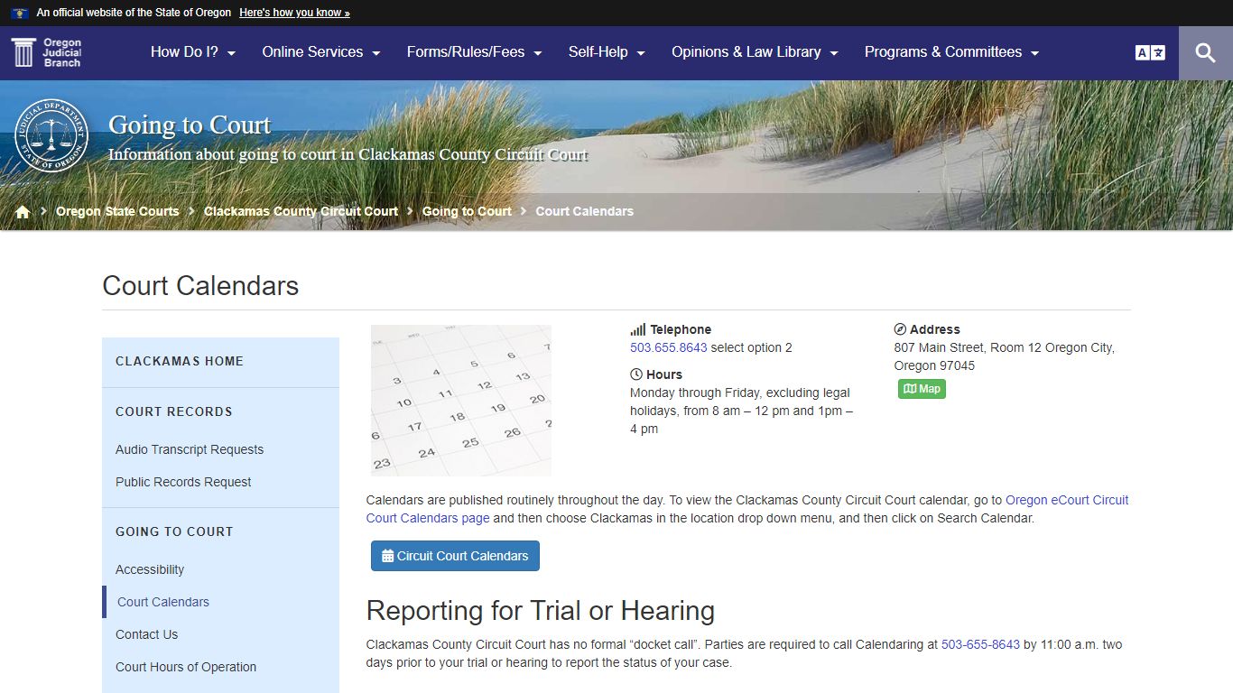 Court Calendars : Going to Court - Oregon Judicial Department